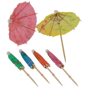 Papieren parasol cocktailprikkers (144 stuks)