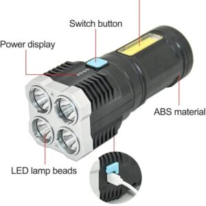 LED Zaklamp - Oplaadbaar Super Helder- Sterk licht